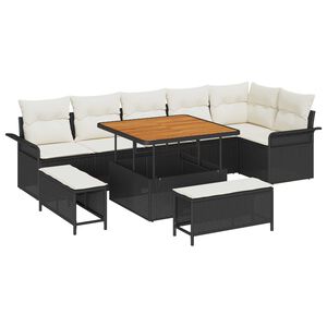 vidaXL Zestaw Sof na Ogr&oacute;d z poduszką z przechowywaniem 9 pcs Czarny