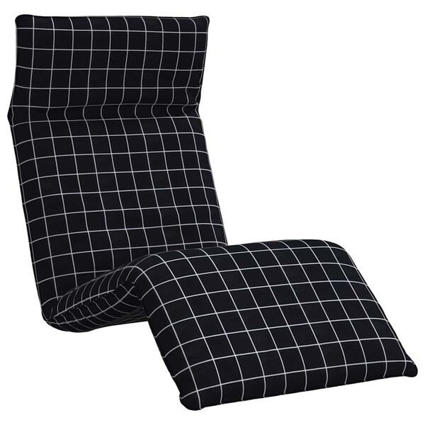 vidaXL Leżak składany czarny wz&oacute;r w kratkę 175x54x8,5cm tkanina Oxford