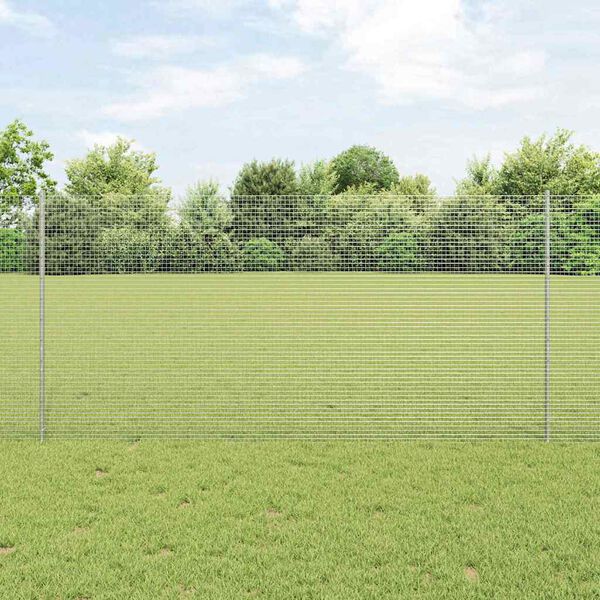 vidaXL Ogrodzenie z słupkiem Srebrny 1,2 x 50 m Stal