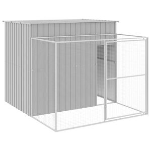 vidaXL Buda dla psa, z wybiegiem, jasnoszara, 214x253x181 cm, stal