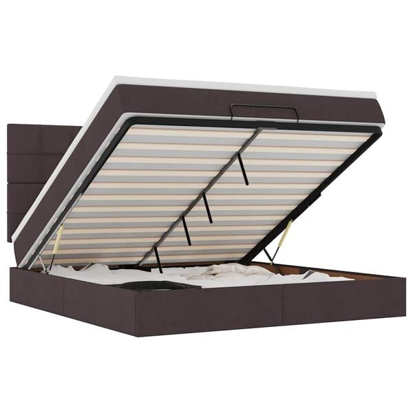 vidaXL Rama ł&oacute;żka otomana z materacem, brązowa, 160x200 cm, tkanina