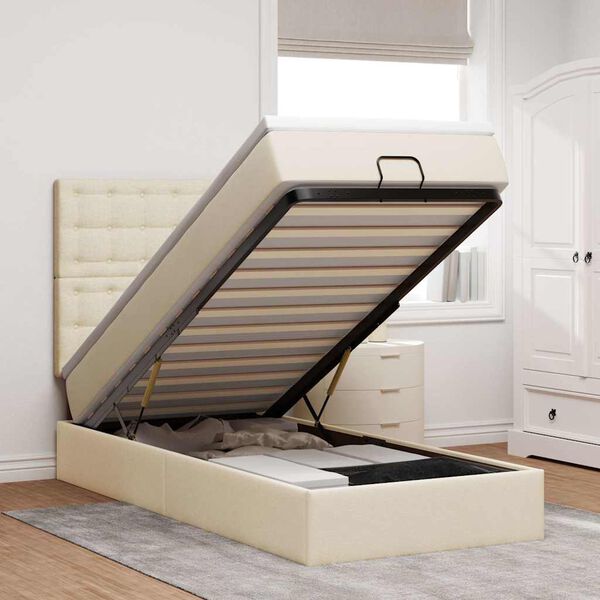 vidaXL Otomana Ł&oacute;żko z Materacem i LED, kremowy, 90x200 cm, tkanina