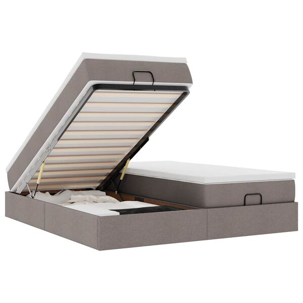 vidaXL Rama ł&oacute;żka otomana z materacami, taupe, 200x200 cm, tkanina