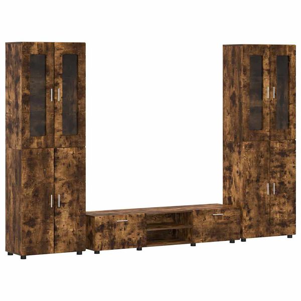 vidaXL Zestaw szafek RTV z p&oacute;łką Dąb wędzony Materiał drewnopochodny