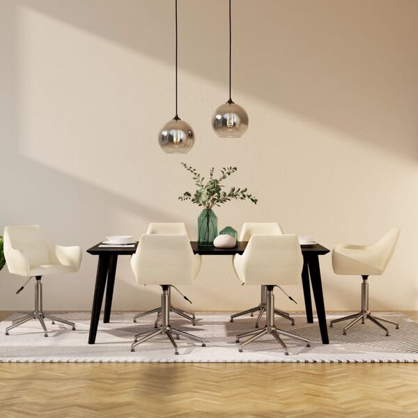 vidaXL Obrotowe krzesła stołowe, 6 szt., kremowe, obite tkaniną