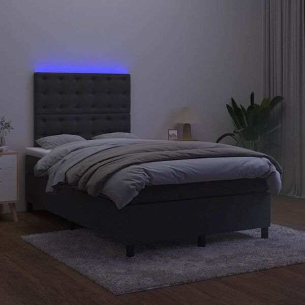vidaXL Ł&oacute;żko kontynentalne z materacem i LED, czarne, 120x190 cm