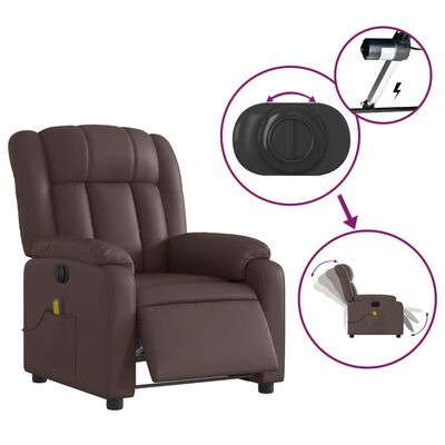 vidaXL Rozkładany fotel masujący, elektryczny, brązowy, sztuczna skóra