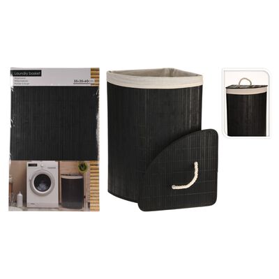 Bathroom Solutions Narożny kosz na pranie, bambusowy, czarny