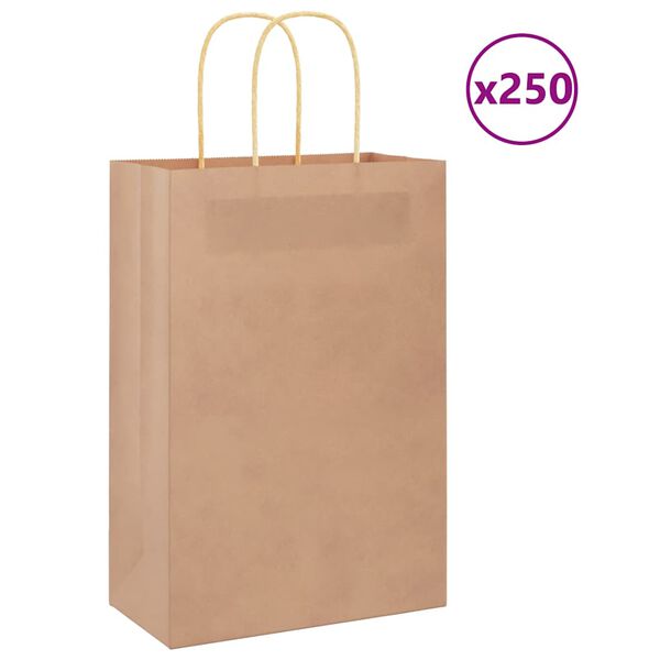 vidaXL Torby papierowe 250 szt. z uchwytami Brązowe 21x11x31 cm