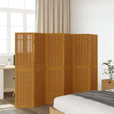 vidaXL Parawan pokojowy, 6-panelowy, brązowy, lite drewno paulowni