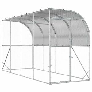vidaXL Kurnik przy ścianie srebrny 600 x 150 x 215 cm Stal ocynkowana