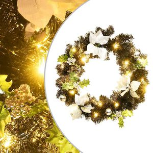 vidaXL Wieniec świąteczny z lampkami LED, czarny, 60 cm, PVC