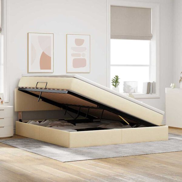 vidaXL Ł&oacute;żko z miejscem na przechowywanie i LED Kremowy 160 x 200 cm