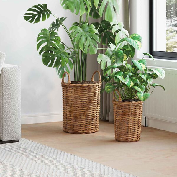 vidaXL Kosz na rośliny z przechowywaniem 2 pcs Brązowy Rattan Kubu
