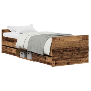vidaXL Ramka ł&oacute;żka Z zagł&oacute;wkiem Stare drewno 193 x 78 x 50 cm