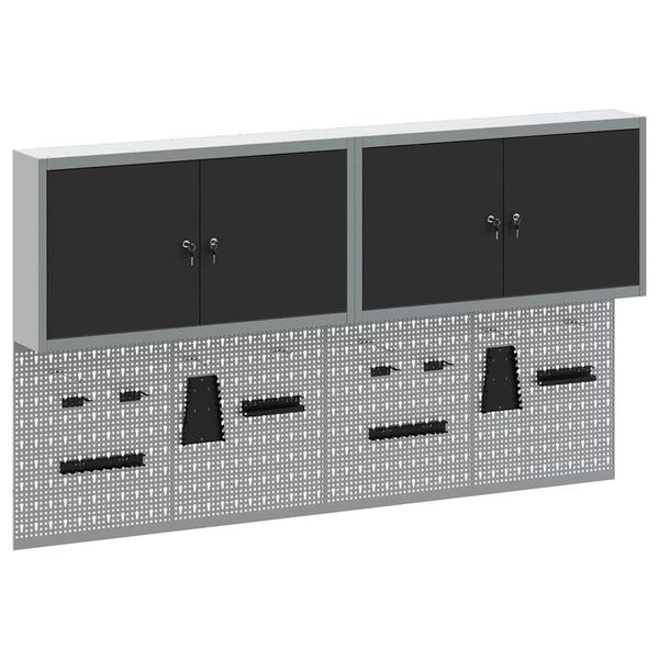 vidaXL Zestaw Szafki Narzędziowej i Pegboard z półką 6 pcs Czarny