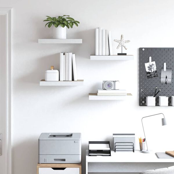 vidaXL P&oacute;łki ścienne, 4 szt., kolor dębu i biel, 50x23x3,8 cm, MDF