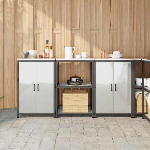 vidaXL Zestaw do przechowywania w kuchni z p&oacute;łką 3 pcs Srebrny