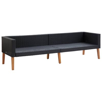 vidaXL 3-osobowa sofa ogrodowa z poduszkami, rattan PE, czarny