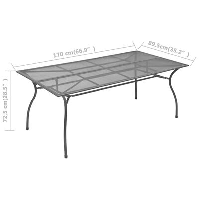 vidaXL Stół ogrodowy, antracytowy, 170x89,5x72,5 cm, stalowa siatka