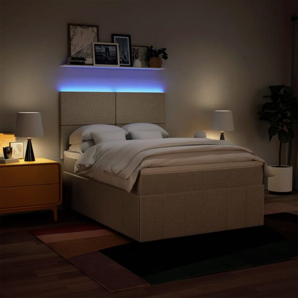 vidaXL Ł&oacute;żko kontynentalne z materacem, kremowe, tkanina, 160x200 cm