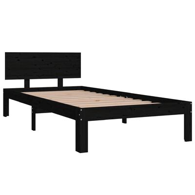 vidaXL Rama łóżka, czarna, lite drewno sosnowe, 90 x 200 cm
