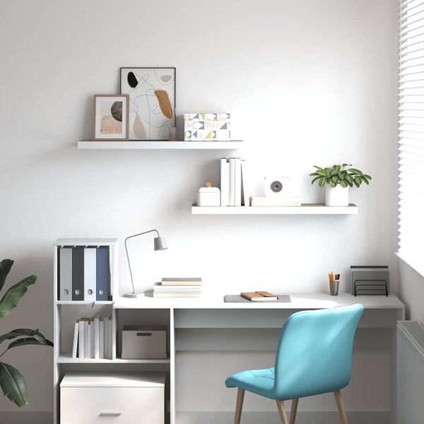 vidaXL P&oacute;łki ścienne, 2 szt., dębowo-białe, 80x23,5x3,8 cm, MDF