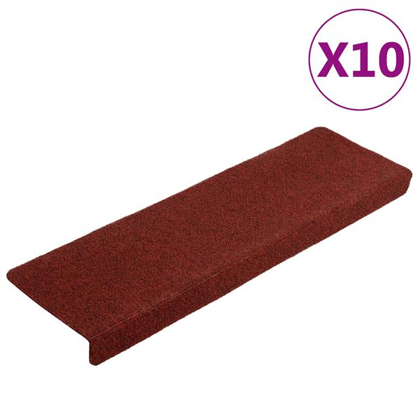vidaXL Maty na schody samoprzylepne 10 szt. 65x21x4 cm Bordowe, prostokątne, czerwone