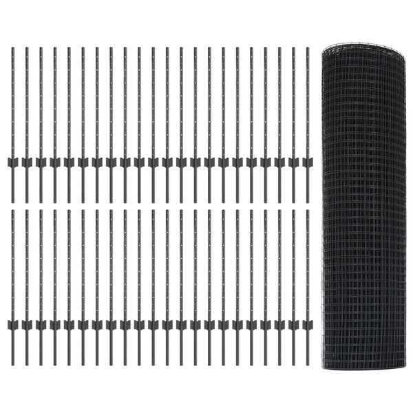 vidaXL Ogrodzenie z słupkiem Szary 0,8 x 100 m Stal i PVC