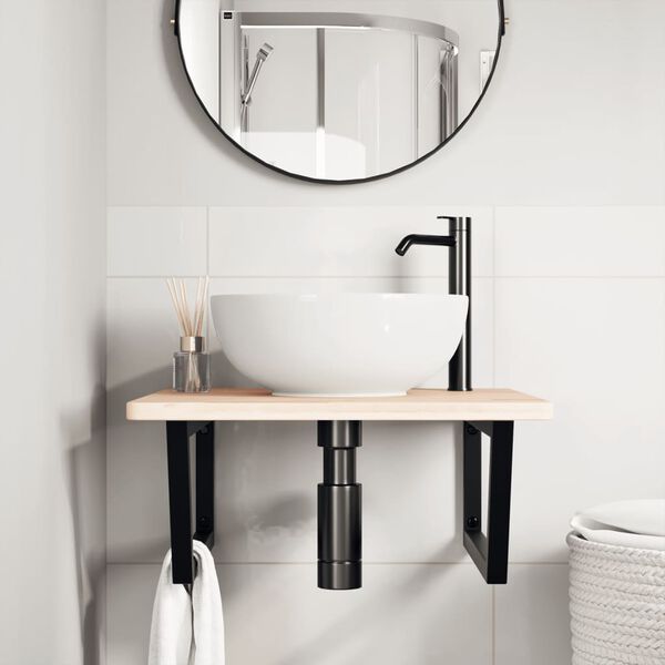 vidaXL Półka ścienna pod umywalkę, stal i lite drewno dębowe