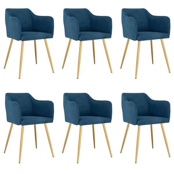 vidaXL Krzesła stołowe, 6 szt., niebieskie, obite aksamitem