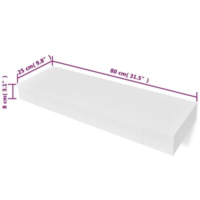 vidaXL Półki wiszące z szufladami, 2 szt., białe, 80 cm