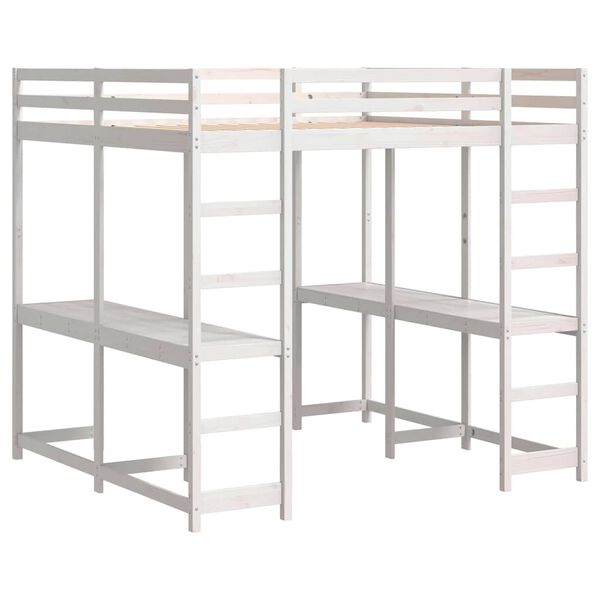 vidaXL Ł&oacute;żko na antresoli, z biurkiem i drabinką, białe, 180x200 cm