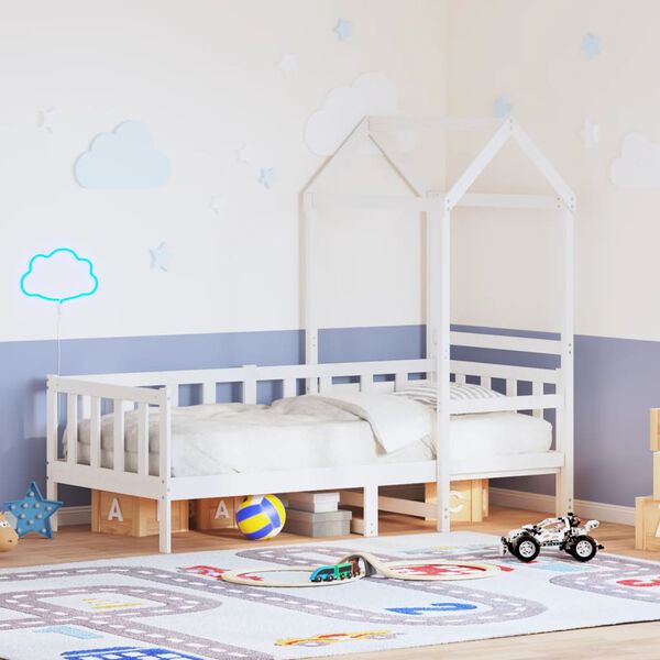 vidaXL Łóżko dzienne z daszkiem, białe, 90x200 cm, lite drewno sosnowe