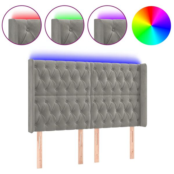vidaXL Zagł&oacute;wek do ł&oacute;żka z LED, jasnoszary, 163x16x118/128 cm, aksamit