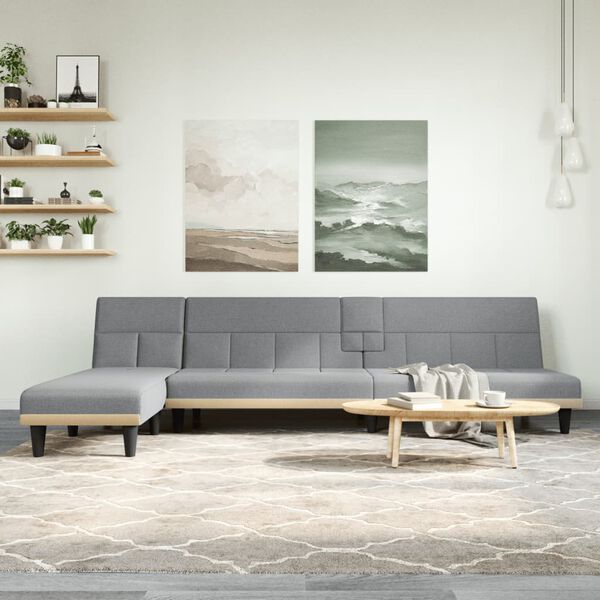 vidaXL Sofa rozkładana L, jasnoszara, 255x140x70 cm, tkanina