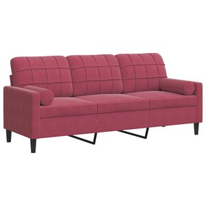 vidaXL 3-osobowa sofa z poduszkami, winna czerwień, 180 cm, aksamit