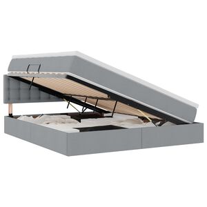 vidaXL Ł&oacute;żko z miejscem na przechowywanie i LED Jasnoszary tkanina