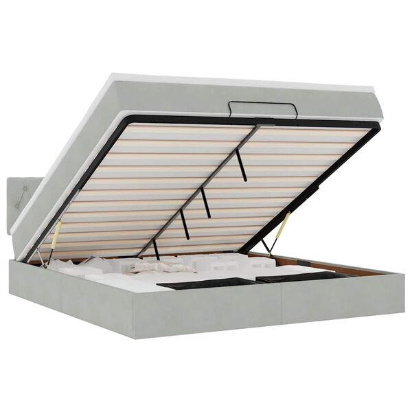 vidaXL Rama ł&oacute;żka otomana z materacem, szara, 160x200cm, aksamit