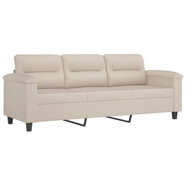 vidaXL 3-osobowa sofa z poduszkami, kremowa, 180 cm, mikrofibra