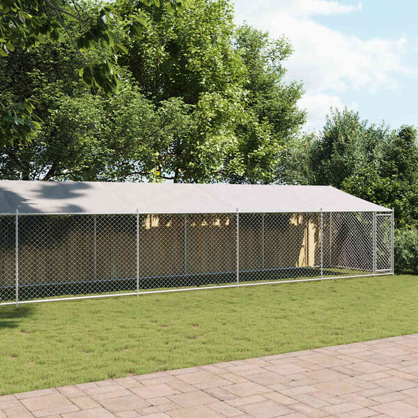 vidaXL Klatka dla psa, z dachem i drzwiami, szara, 12x2x2 m, stal