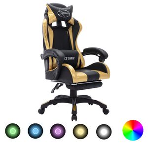 vidaXL Fotel dla gracza z RGB LED, złoto-czarny, sztuczna sk&oacute;ra