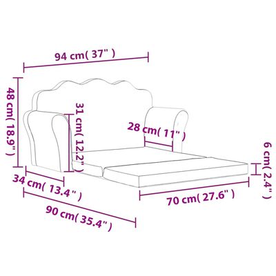 vidaXL 2-os. sofa dla dzieci, rozkładana, antracytowa, miękki plusz