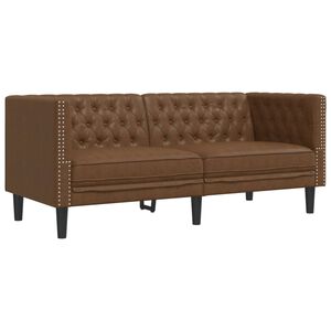 vidaXL Sofa Chesterfield, 2-os., brązowa, tapicerowana sztuczną sk&oacute;rą