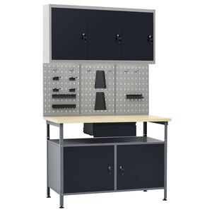 vidaXL Stolik roboczy z trzema panelami ściennymi i szafką