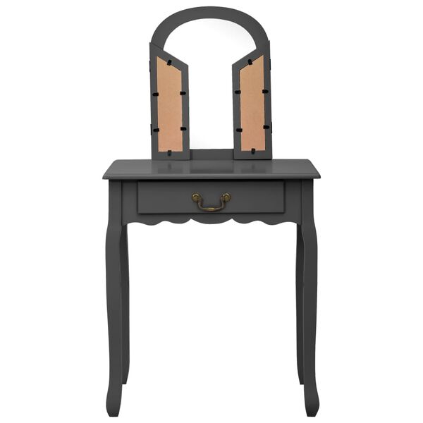 vidaXL Toaletka ze stołkiem, szara, 65x36x128 cm, drewno paulowni, MDF