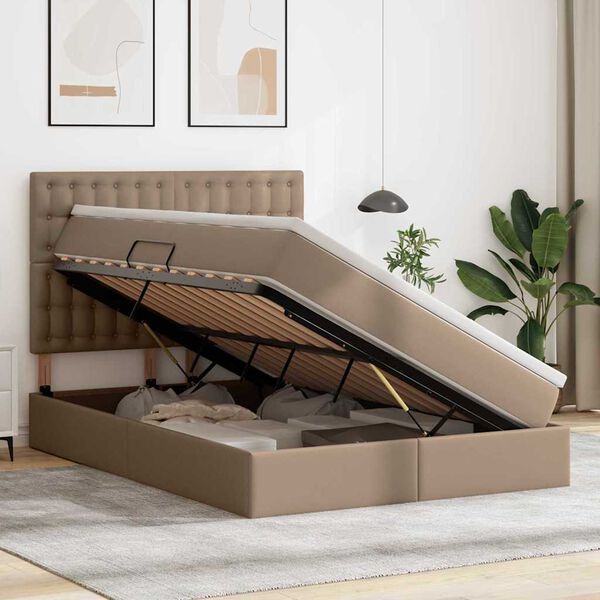 vidaXL Ł&oacute;żko z miejscem na przechowywanie i LED Kawowy 140 x 190 cm