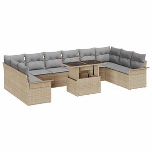 vidaXL Zestaw Sof na Ogr&oacute;d z poduszką 11 pcs Beżowy Rattan poli