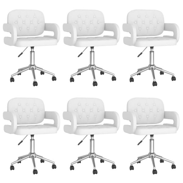 vidaXL Obrotowe krzesła stołowe, 6 szt., białe, sztuczna sk&oacute;ra