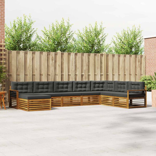 vidaXL Zestawy sof 8 pcs Naturalny i Antracytowy Lite Drewno Akacji